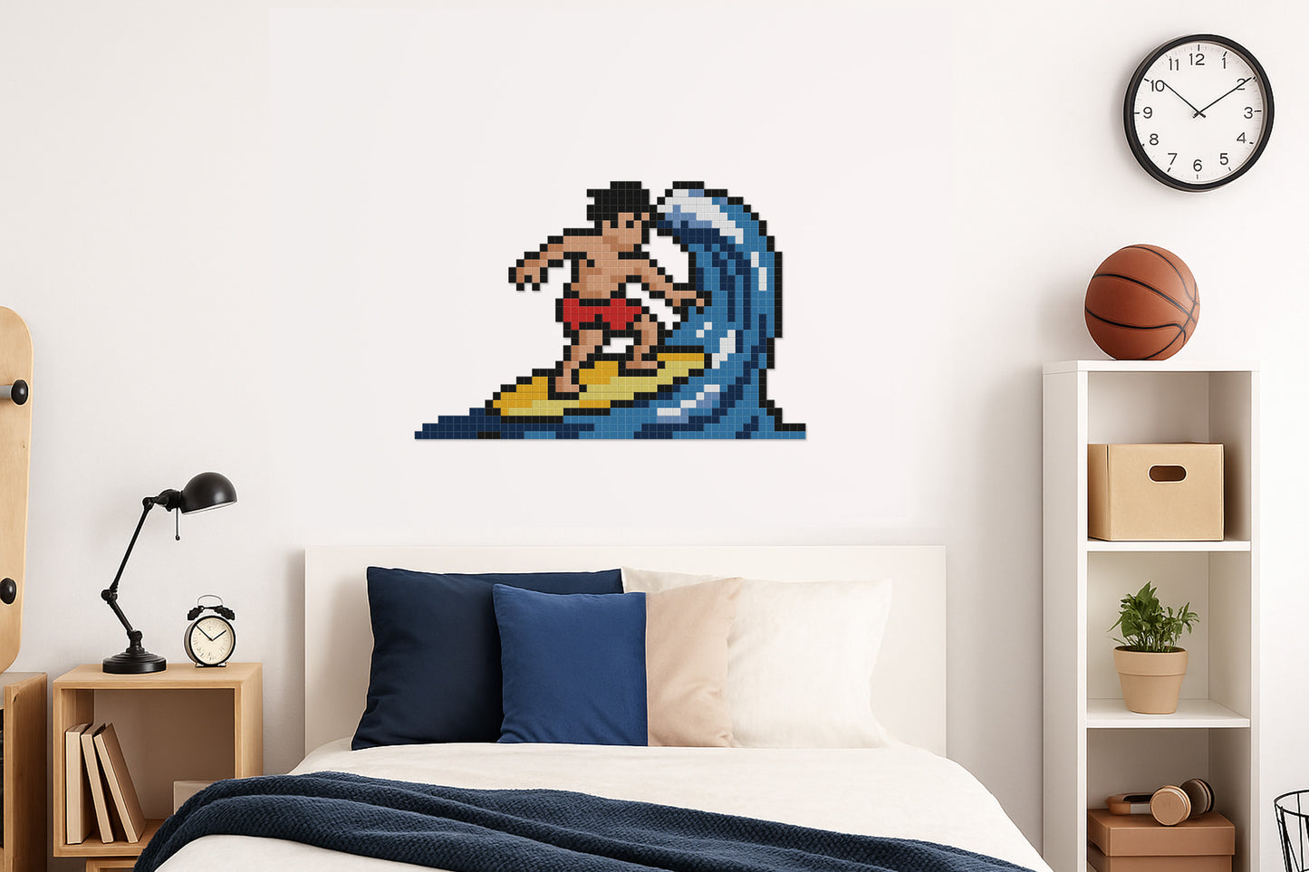 décoration murale chambre surfeur pixel art