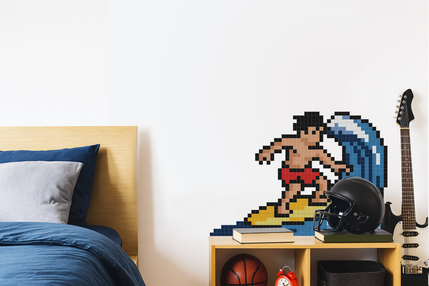 décoration murale chambre surfeur pixel art