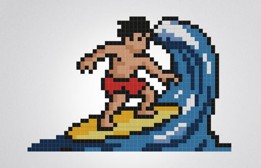 mosaïque pixel art surfeur