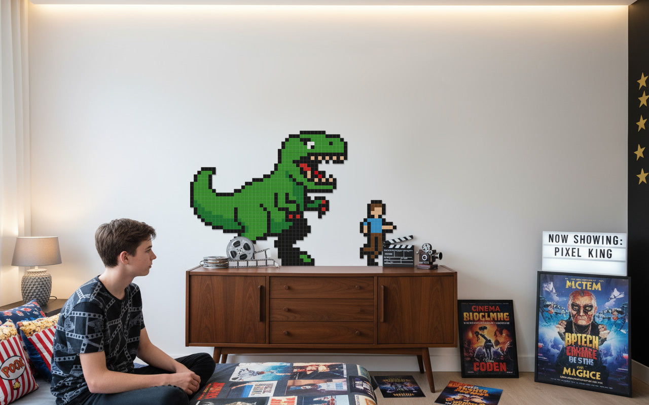 décoration murale pixel art t-rex