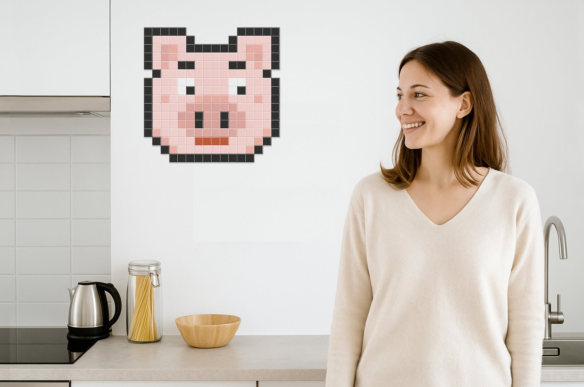 décoration murale cochon pixel art cuisine