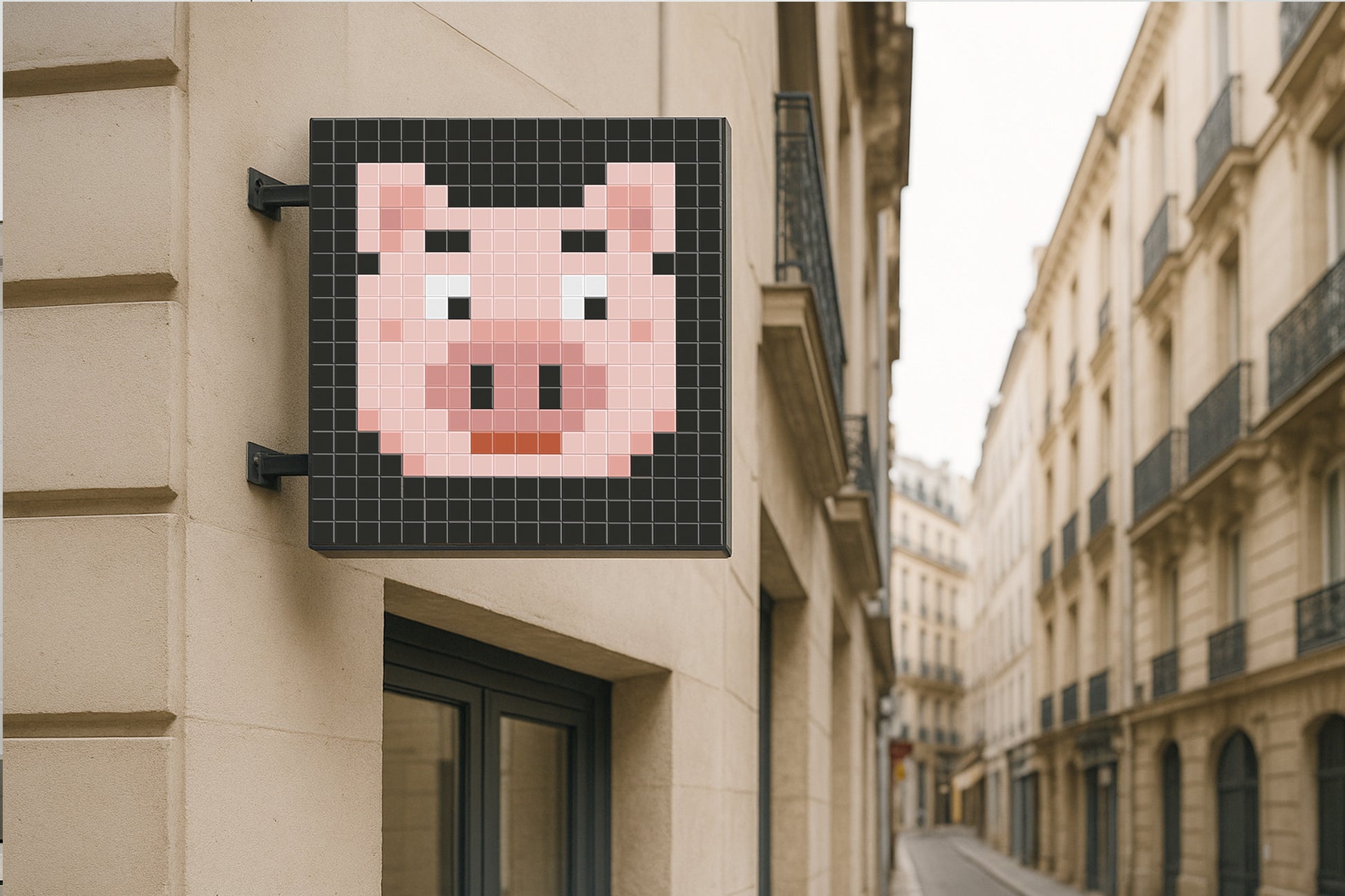 décoration murale enseigne cochon pixel art