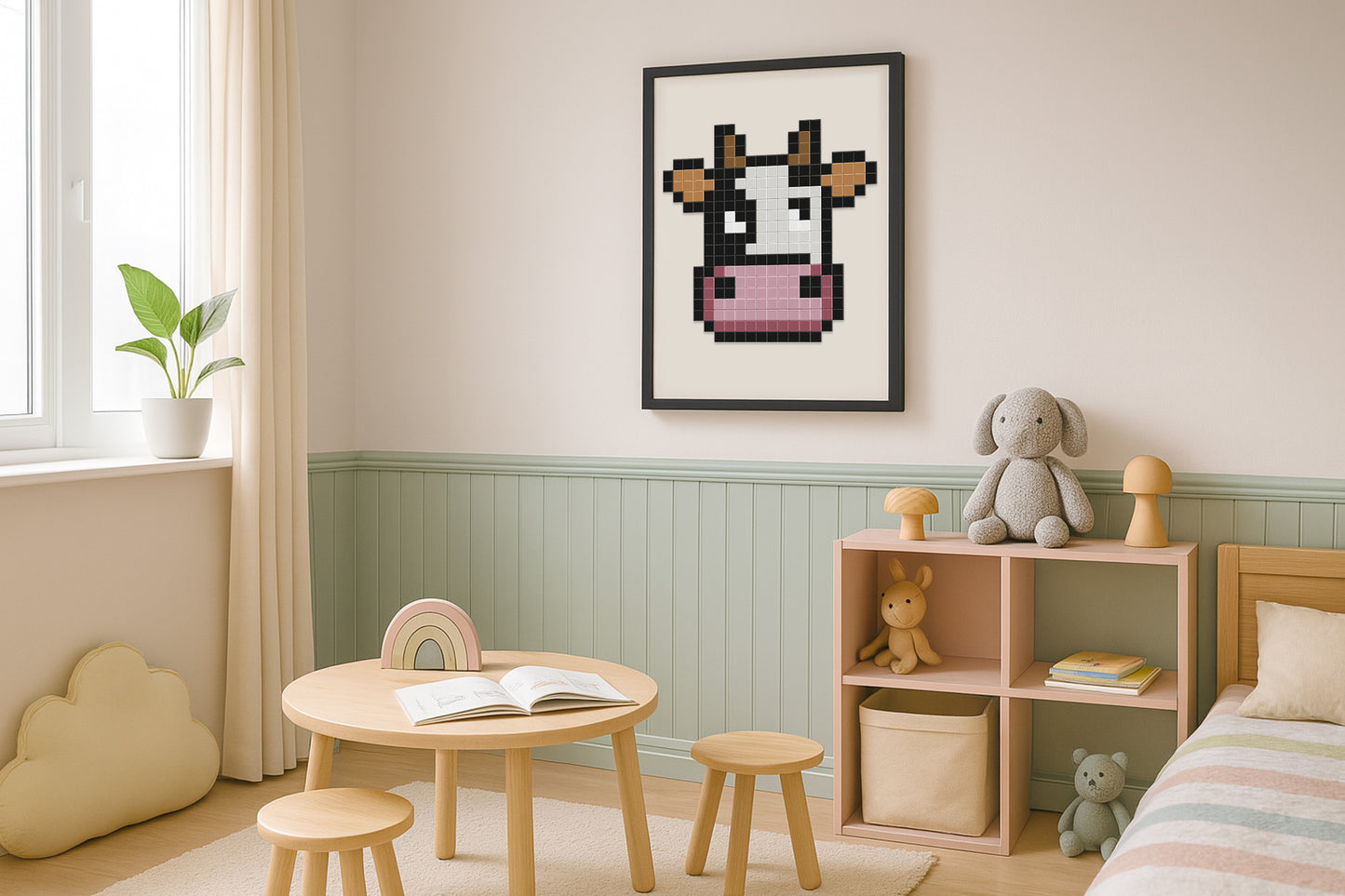 décoration murale pixel art vache