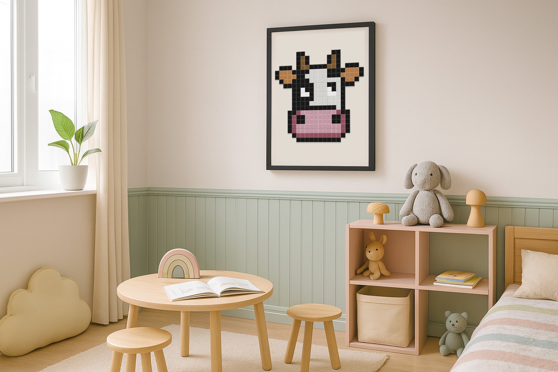 décoration murale pixel art vache