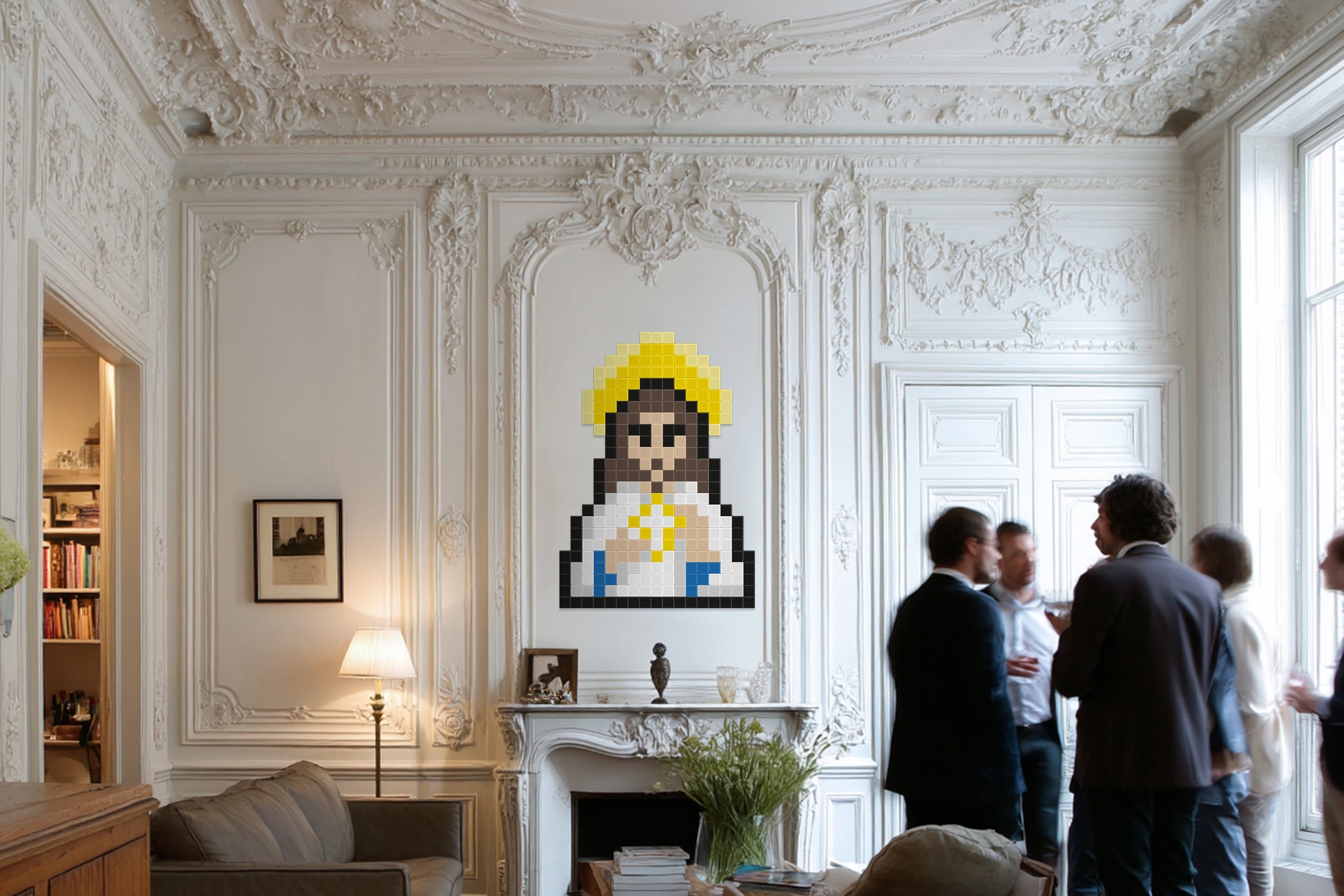 décoration murale Jésus pixel art salon