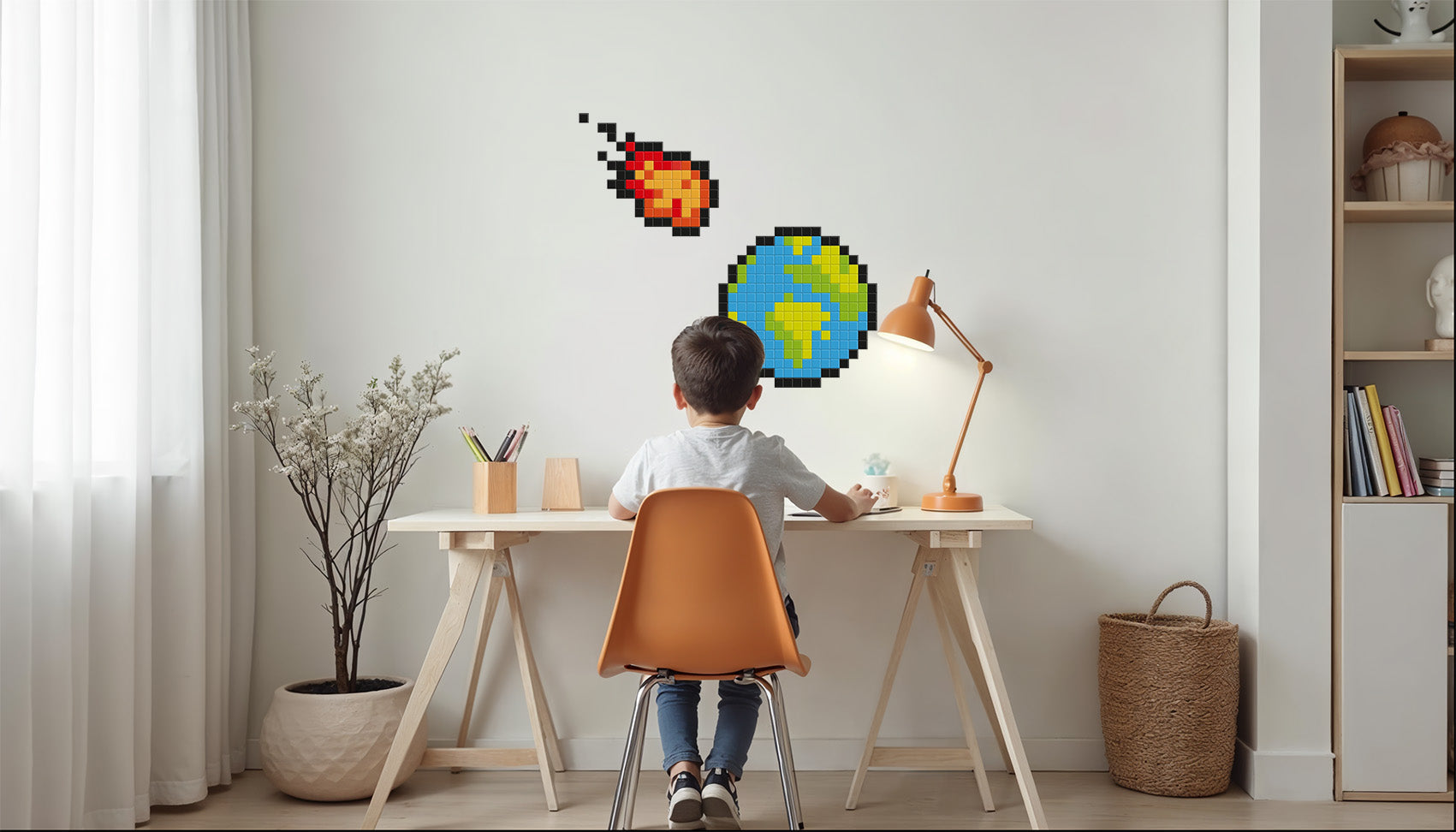 décoration murale chambre météorite pixel art